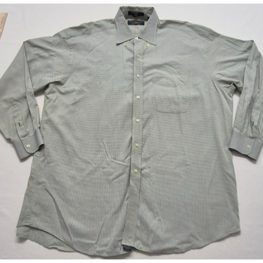 Tommy Hilfiger Golden Crest men's dress shirt 17.5/35 white/green/grey checker